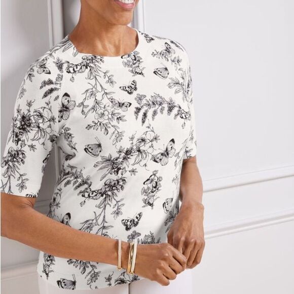 TALBOTS Elbow Sleeve Pullover Butterfly Toile Size 1X - Picture 3 of 12